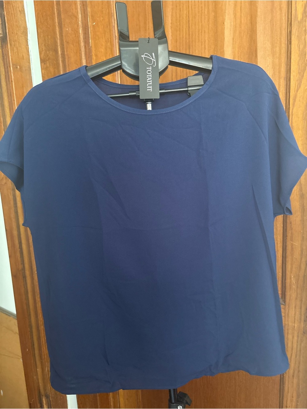Navy Tee & Blue/White Brushstroke Print Wide-Leg Pants Set - Picture 3 of 13